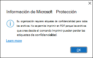 Error no permitido en PDF de Protección de información de Microsoft