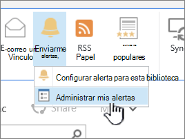 Botón Administrar alerta de SharePoint 2016 resaltado