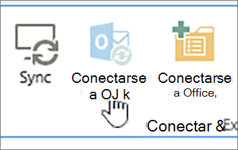 Cinta de opciones resaltada con el botón Conectar a Outlook deshabilitado