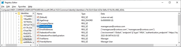 Captura de pantalla del editor del Registro y la ruta de acceso cuando Outlook no se detiene