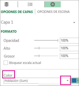 Cuadro de lista Serie de datos para la lista desplegable Color