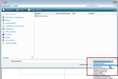 Abrir un archivo de PowerPoint 2010.