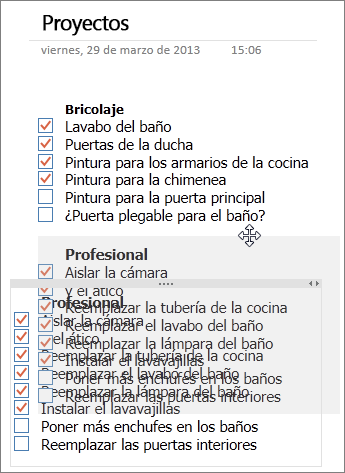 Puede mover contenedores de notas en una página en OneNote