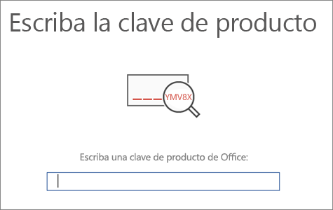 Muestra la pantalla donde se escribe la clave de producto de Office.