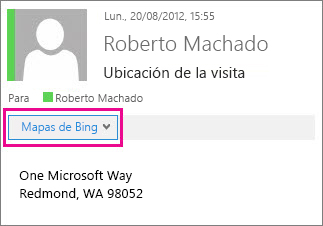 Mensaje de Outlook que muestra la aplicación Mapas de Bing