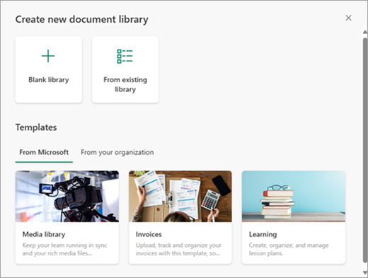 Use el cuadro de diálogo Crear nueva biblioteca de documentos para crear la nueva biblioteca.