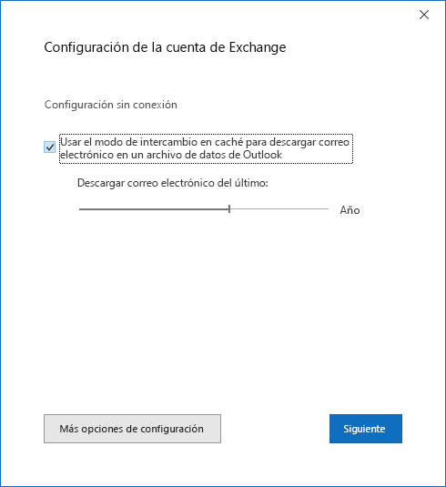 Cuadro de diálogo Configuración de la cuenta, página Configuración de la cuenta de Exchange.