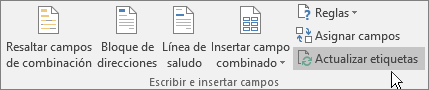 Haga clic en el botón Actualizar etiquetas en la cinta de opciones para aplicar los cambios en toda la hoja de etiquetas.