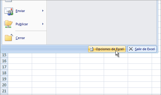 Opciones de Excel