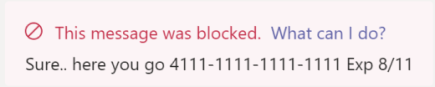 Mensaje de Teams que indica que se ha bloqueado el envío de un mensaje