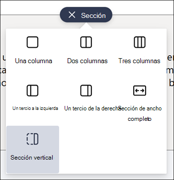 Sección vertical resaltada en la lista de tipos de sección