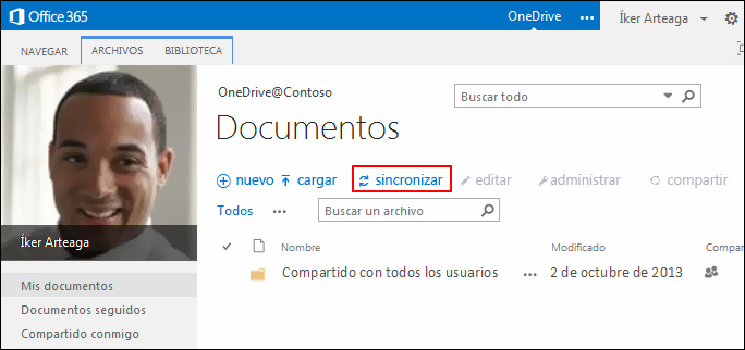 Biblioteca de OneDrive para la Empresa en Office 365
