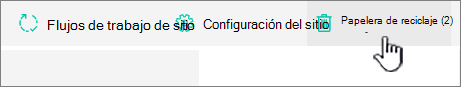 Botón Reciclar de la página Contenidos del sitio de SharePoint Online