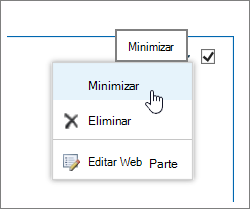 Menú de elementos web con minimizar resaltado