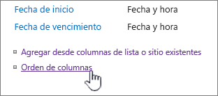 Orden de columnas de tipo de contenido de lista