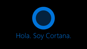 El icono de Cortana tal y como se muestra en la pantalla con las palabras: “Hola. Soy Cortana” debajo del icono.