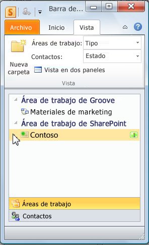 Área de trabajo de SharePoint en la barra de inicio