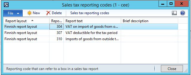 Códigos de notificación de impuestos sobre las ventas de KB4072642 - Presentación informe finlandés
