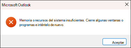 Error de Outlook fuera de la memoria