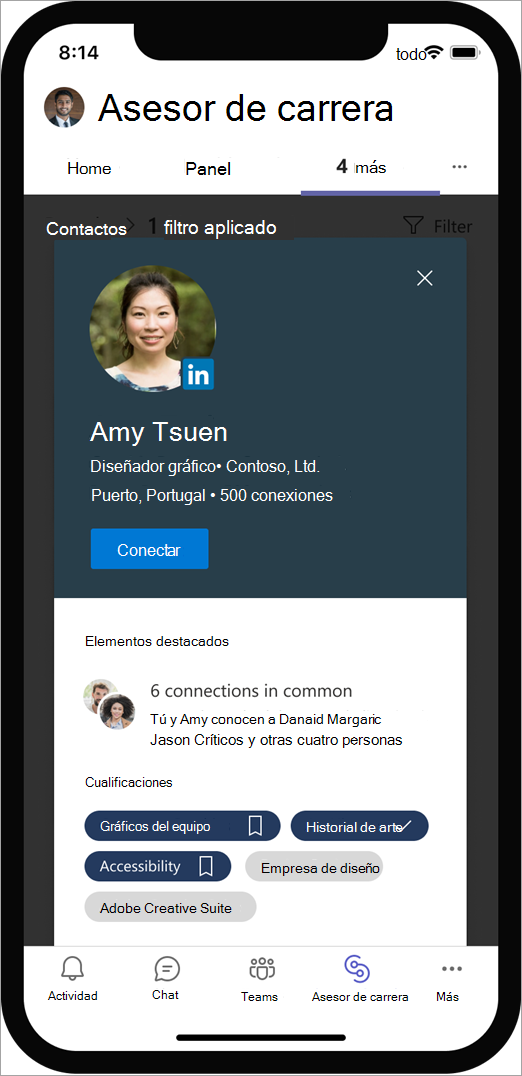 Perfil y opción de LinkedIn para conectarse
