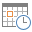Icono de calendario con reloj en la parte superior
