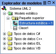El Explorador de modelos muestra el contenido del sistema UMLS en una vista de árbol jerárquica