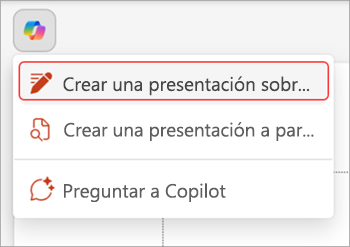 Captura de pantalla del botón Copilot encima de la diapositiva de PowerPoint.