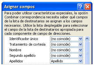 Cuadro de diálogo Asignar campos