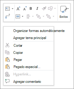 Menú contextual de Visio o clic con el botón derecho