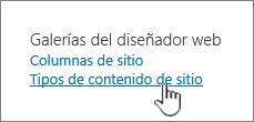 Selección de los tipos de contenido de sitio