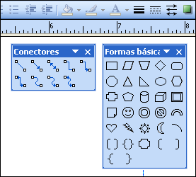 Imagen de barra de herramientas Conectores y barra de herramientas Formas básicas en Publisher