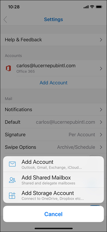 Agregar una cuenta a la aplicación de Outlook
