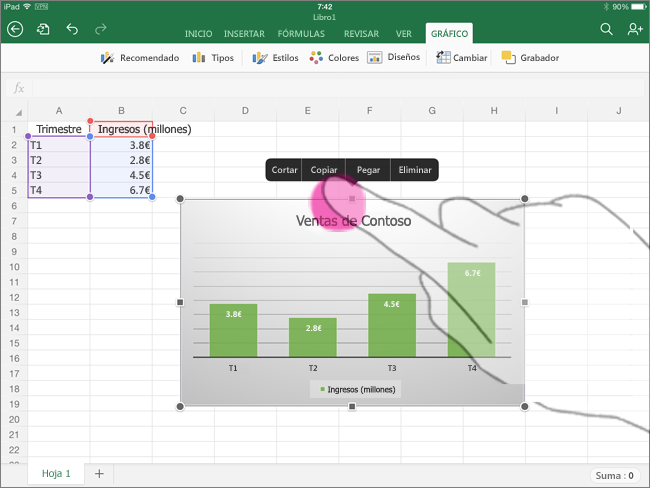 Copiar un gráfico de Excel para iPad