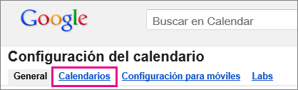 google calendar - haga clic en Calendarios