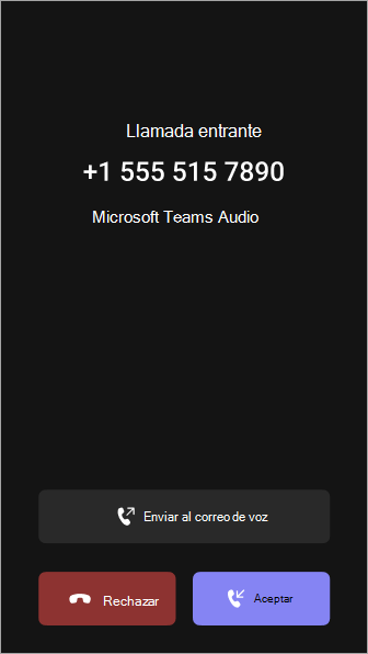 Los usuarios pueden enviar llamadas entrantes al correo de voz desde la pantalla de llamada entrante.