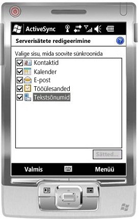 Märkeruut Select the Text Messages (Vali tekstsõnumid) Windows Mobile 6.5-s