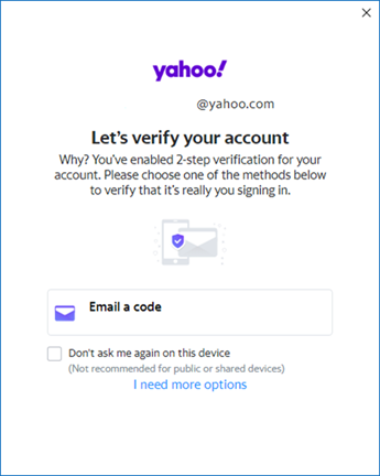Yahoo Outlooki häälestuskuva 3. kuva – konto kinnitamine