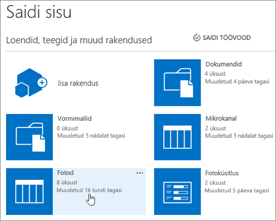 Saidi sisu leht, kus on valitud loend