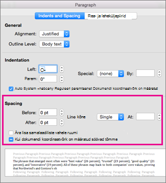 In the Paragraph dialog box, the Spacing section is highlighted