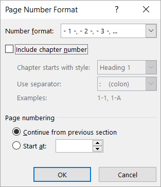 The Page Number Format dialog box