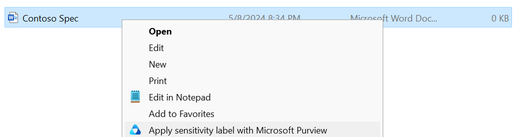 Rakendage tundlikkuse silt Microsoft Purview'ga File Explorer