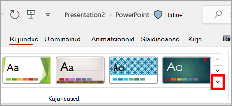 PowerPointi menüü Kujundus jaotise Kujundused rippnool.