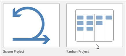 Kuvatõmmis paanidest, mis tähistavad Scrum-projekti ja Kanban-projekti malle