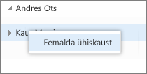 Outlook Web Appi paremklõpsumenüü käsk Eemalda ühiskaust