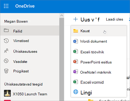 OneDrive’i kausta loomine