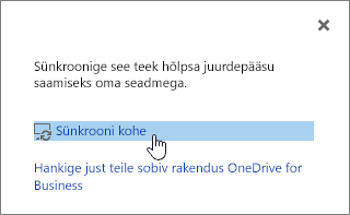 Kohe sünkroonimise dialoogiboks, kus on esile tõstetud kohe sünkroonimise käsk