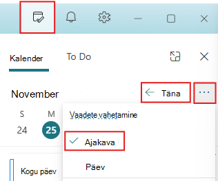 Määrake vaate Minu päev väärtuseks "Täna" ja "Päevakord"