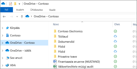 File Exploreris kuvatavate OneDrive for Businessi failide kuvatõmmis