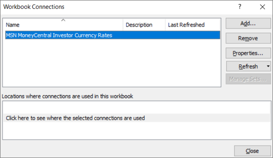 The Workbook Connections dialog box