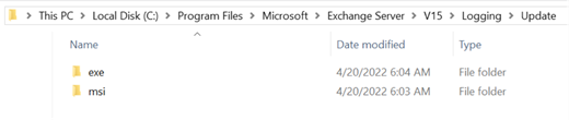 Screenshot of exe and msi folders